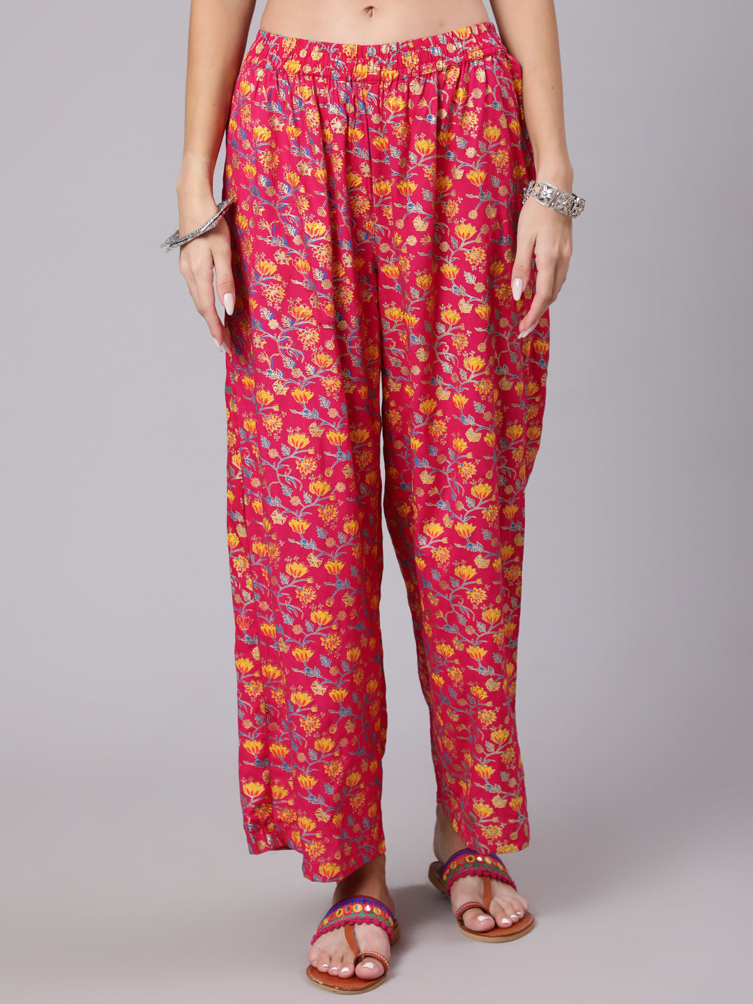 Rayon Calf Length Printed Flared 3/4 Sleeve Round Neck Set