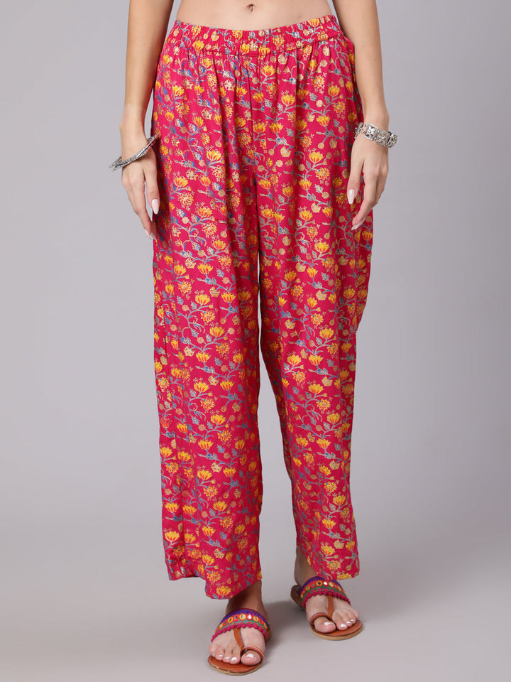 Rayon Calf Length Printed Flared 3/4 Sleeve Round Neck Set
