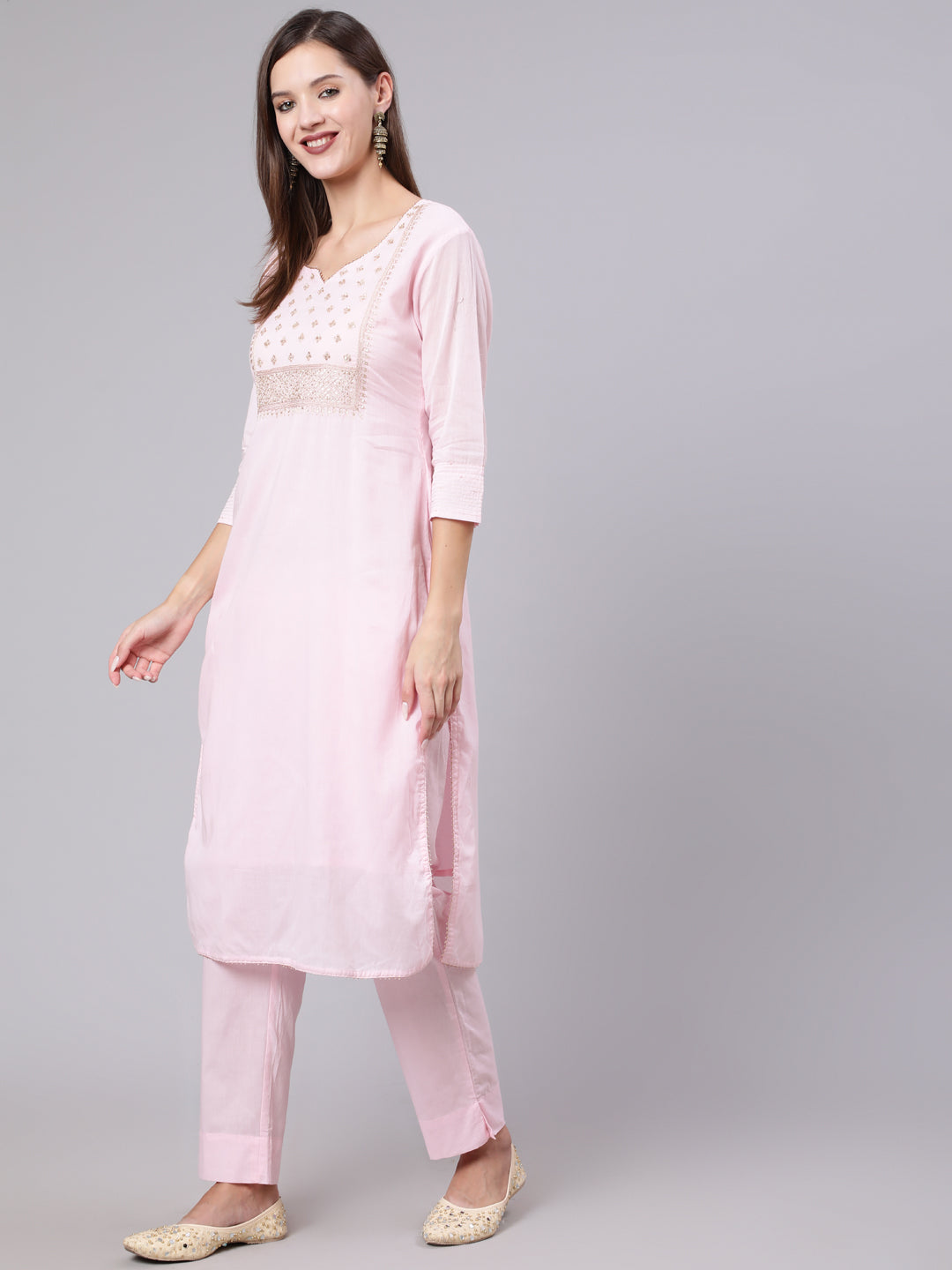 Rayon Calf Length Solid Straight 3/4 Sleeve Round Neck kurta Bottom
