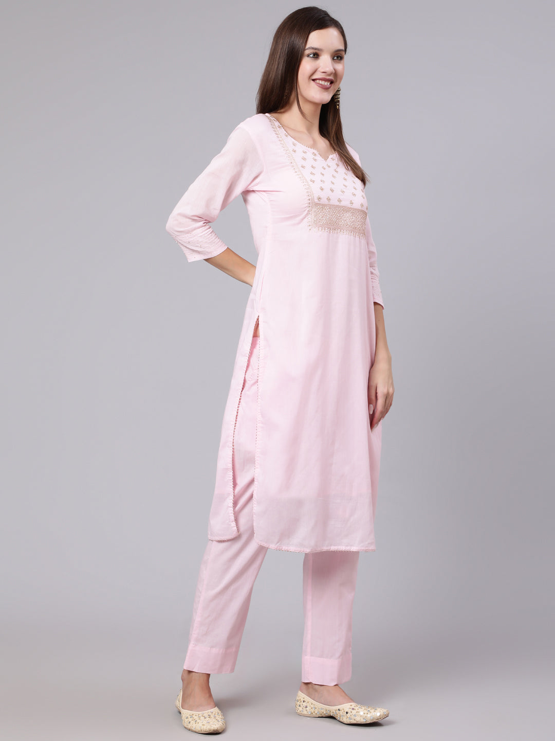 Rayon Calf Length Solid Straight 3/4 Sleeve Round Neck kurta Bottom