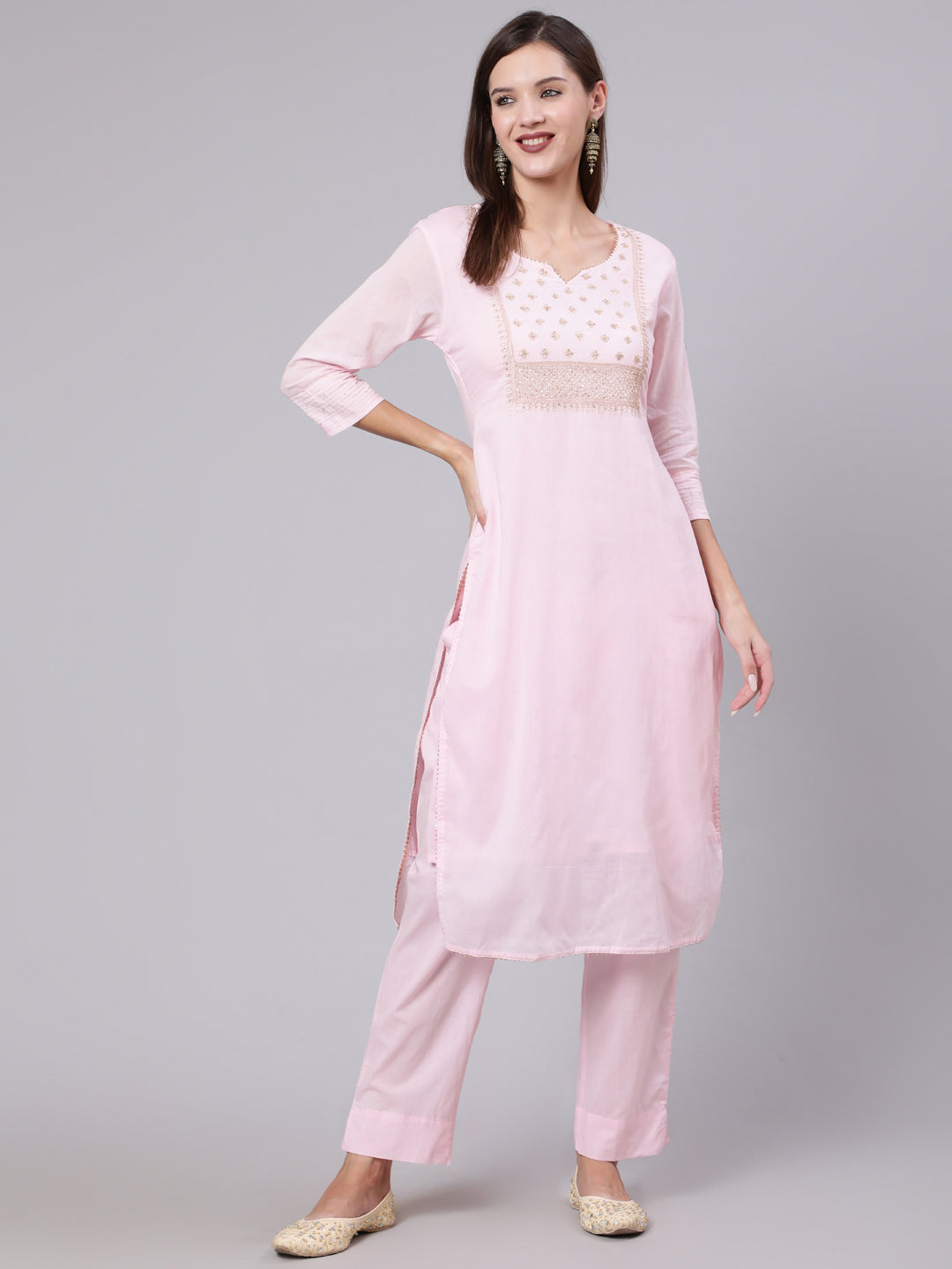 Rayon Calf Length Solid Straight 3/4 Sleeve Round Neck kurta Bottom