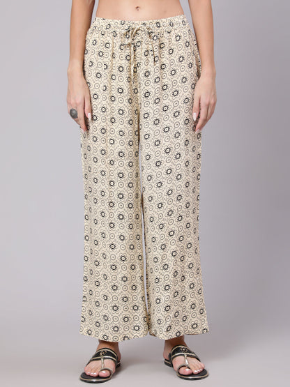 Rayon Calf Length Printed Flared 3/4 Sleeve Round Neck Kurta Bottom Dupatta Set