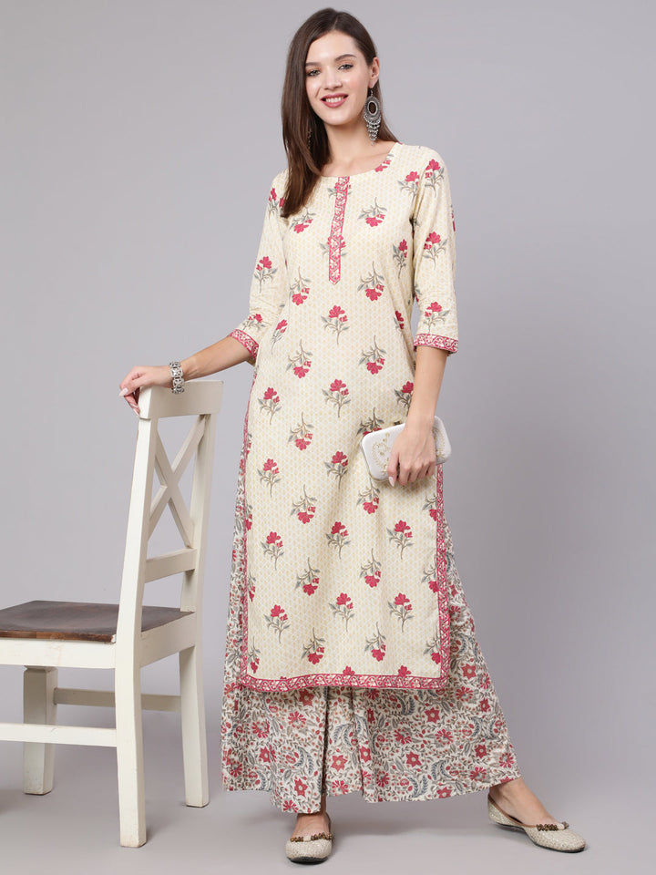 Rayon Calf Length Printed Straight 3/4 Sleeve Round Neck kurta Bottom