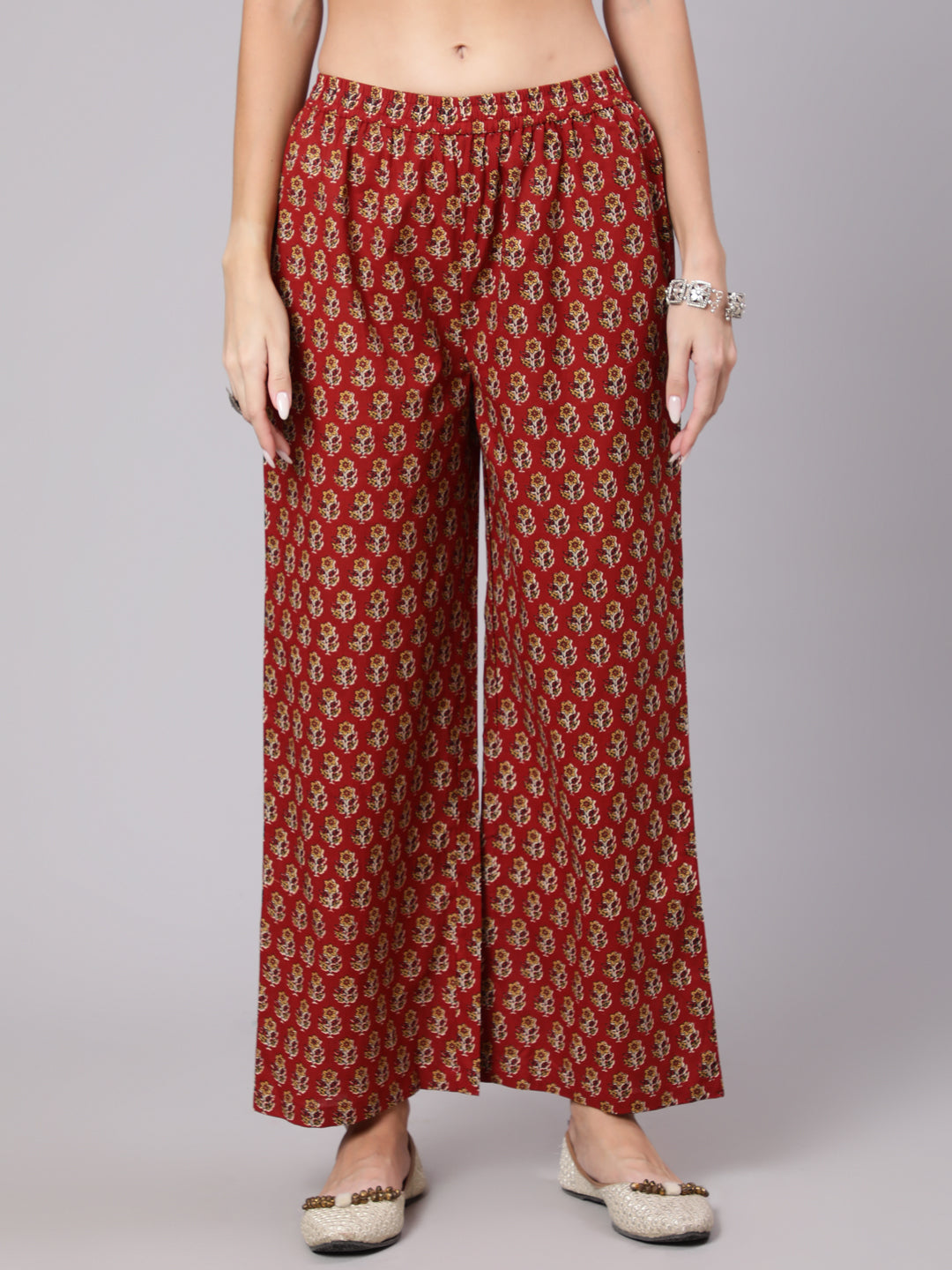 Cotton Calf Length Printed Flared 3/4 Sleeve Collar Neck Kurta Bottom Dupatta Set