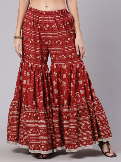 Cotton Calf Length Printed Straight 3/4 Sleeve Round Neck Kurta Bottom Dupatta Set