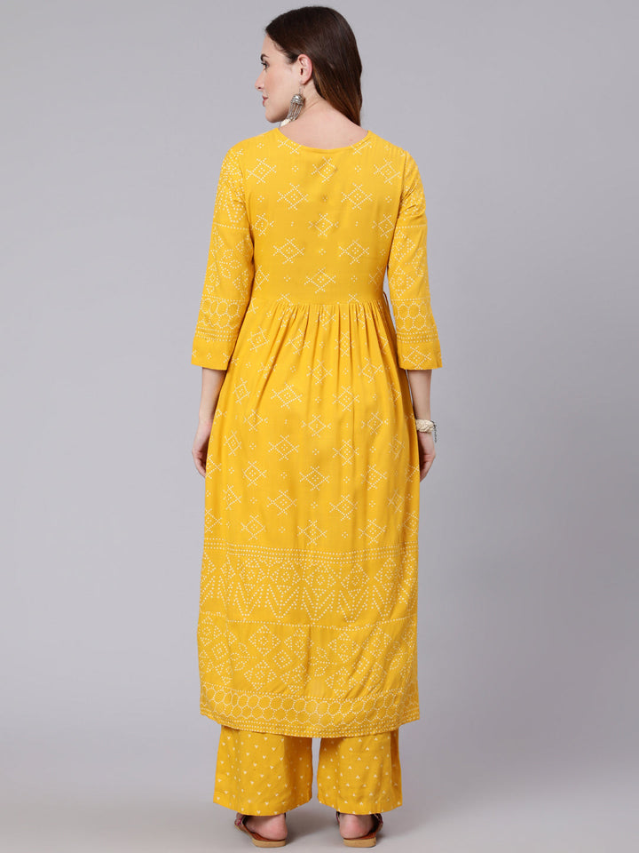 Rayon Calf Length Printed Semi Flared 3/4 Sleeve Round Neck Kurta Dupatta Pant Set