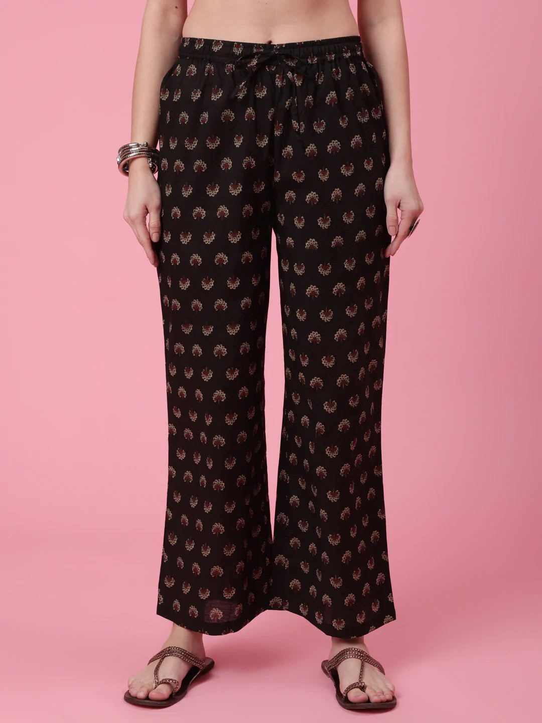 Cotton Calf Length Printed Flared 3/4 Sleeve Round Neck Kurta Bottom Dupatta Set