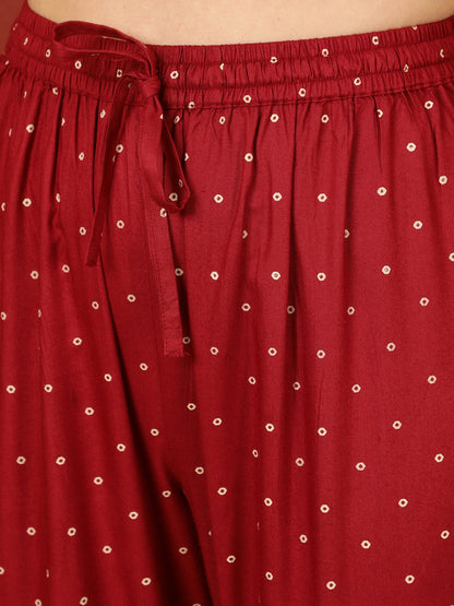 Rayon  Calf Length Printed Straight 3/4 Sleeves Round Kurta Bottom Dupatta Set