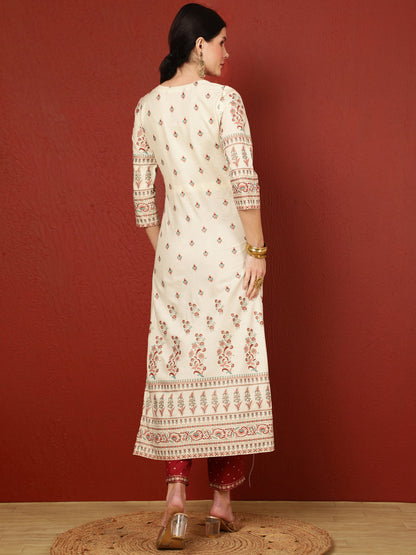 Rayon  Calf Length Printed Straight 3/4 Sleeves Round Kurta Bottom Dupatta Set