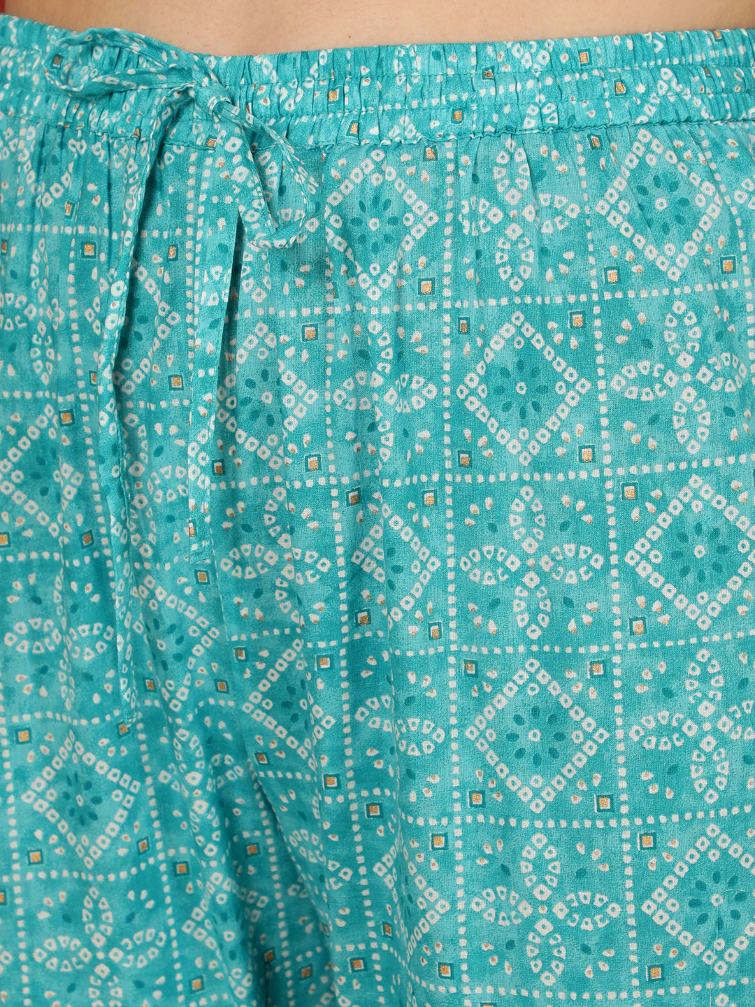 Cotton  Calf Length Printed Straight 3/4 Sleeves V-Neck Kurta Bottom Dupatta Set