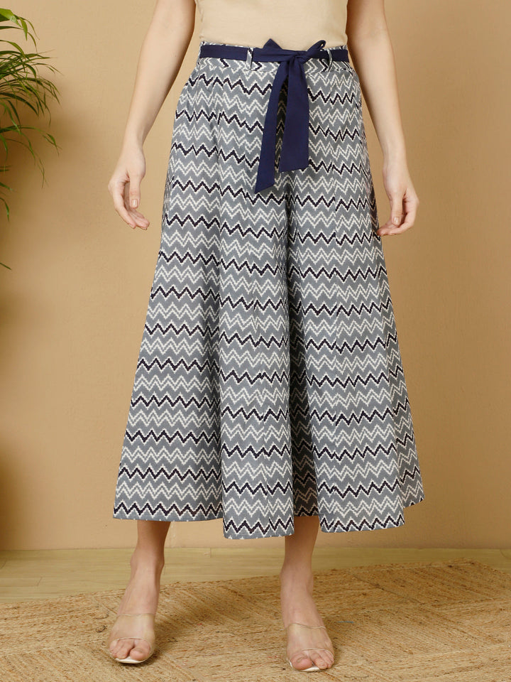 Cotton Zig-Zag Printed Flared Palazzo