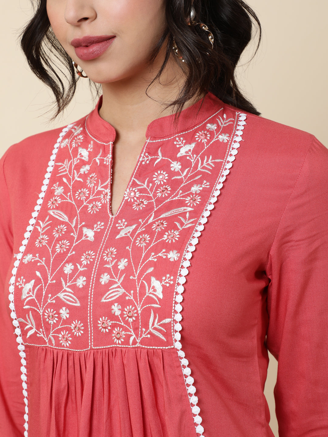 Rayon  Short Length Length Solid Flared 3/4 Sleeves V-Neck Top