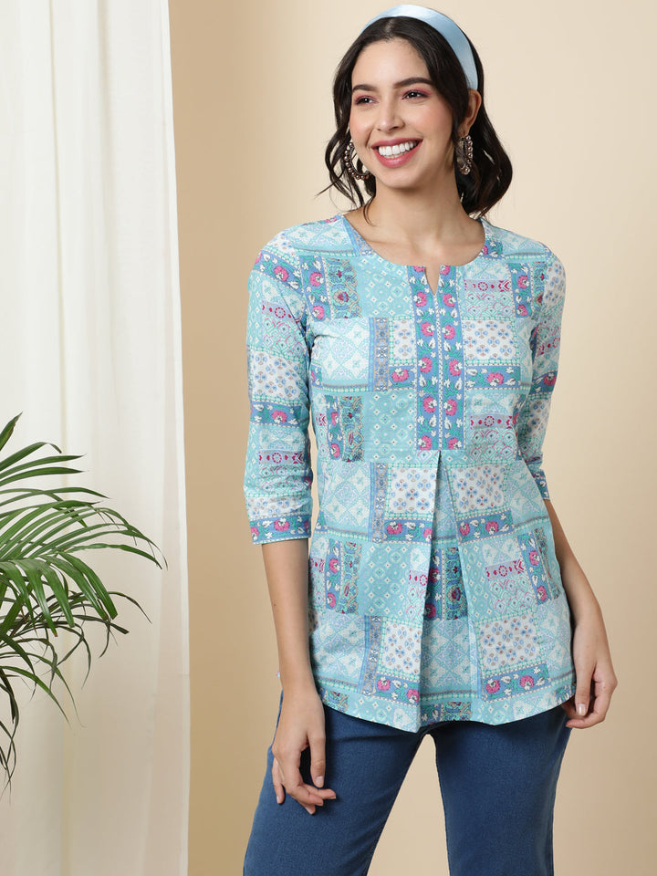 Gulmohar Jaipur blue cotton printed top – wholesale manufacturer &amp; exporter from India