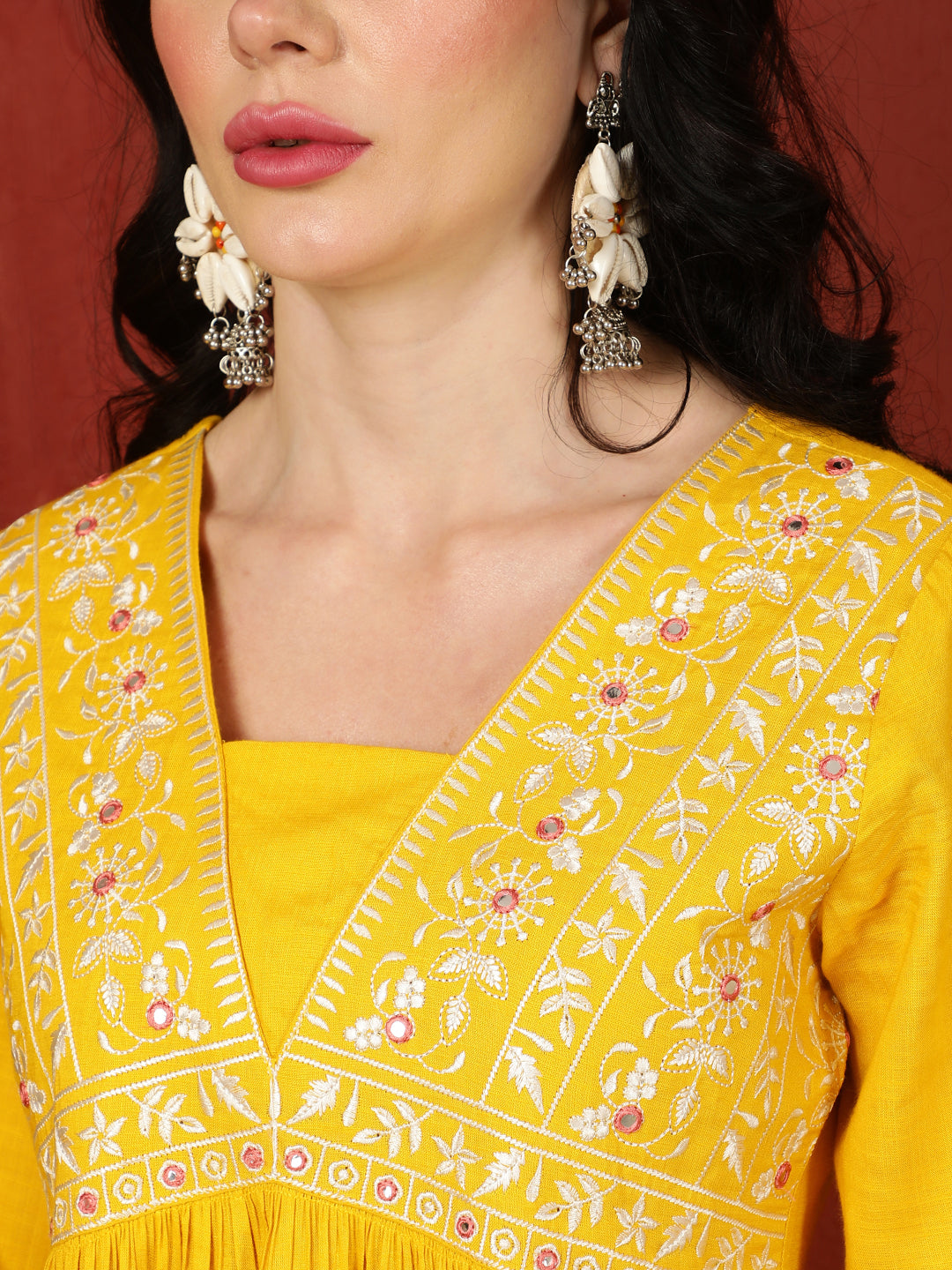 Rayon  Crop Length Printed Flared 3/4 Sleeves V-Neck Top