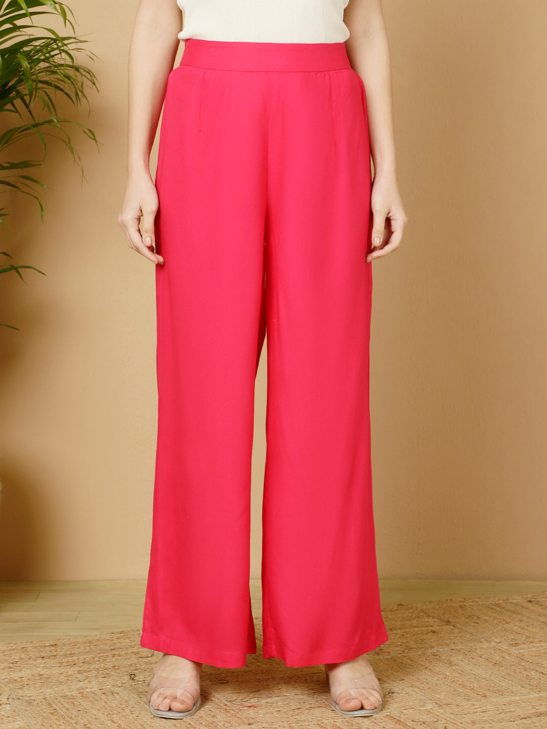 Rayon Solid Straight Pants
