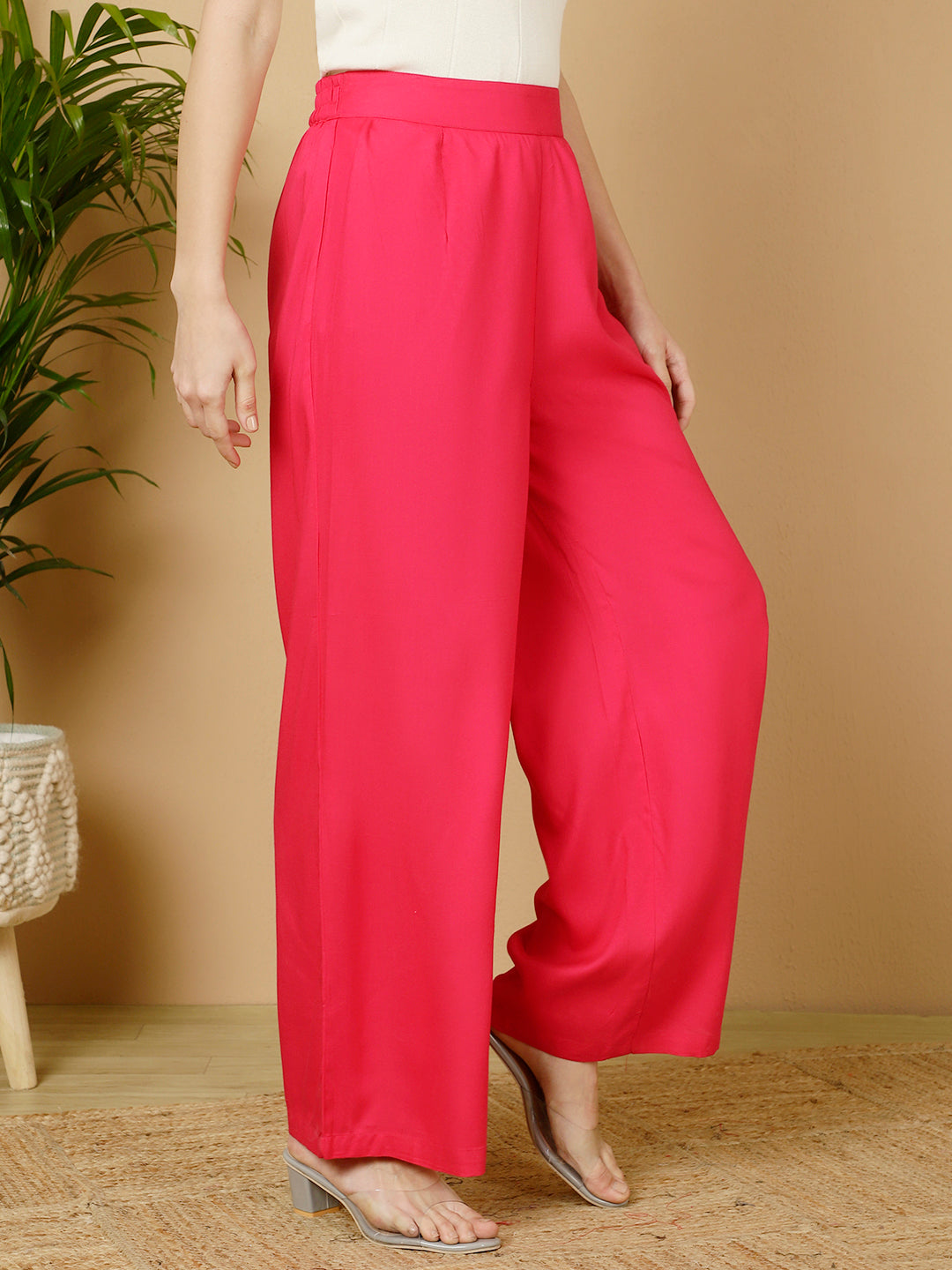 Rayon Solid Straight Pants