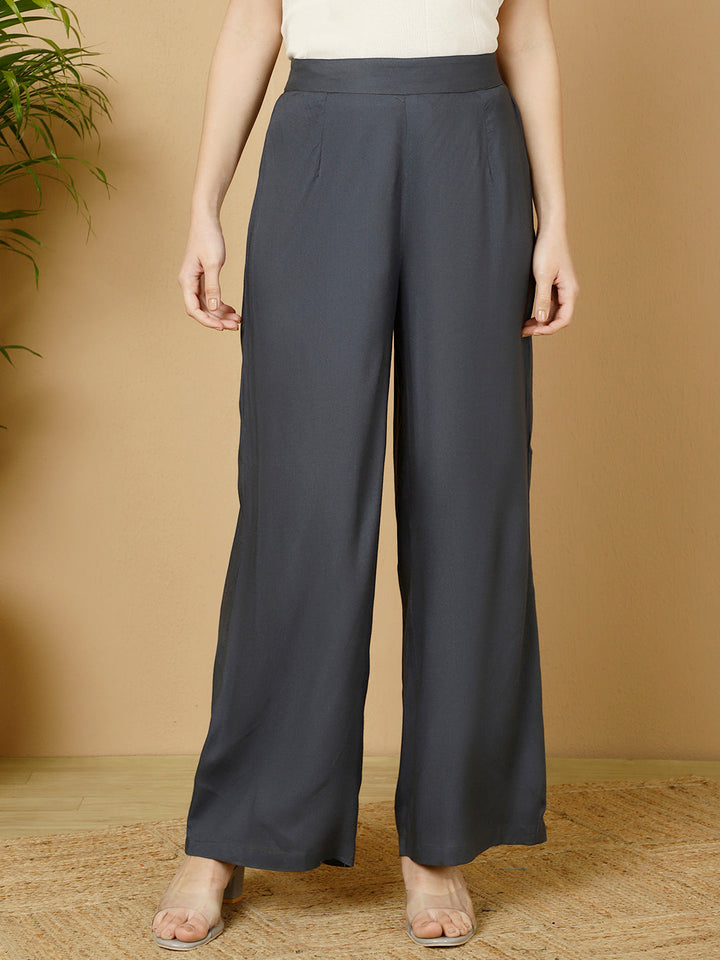 Rayon Solid Straight Pants