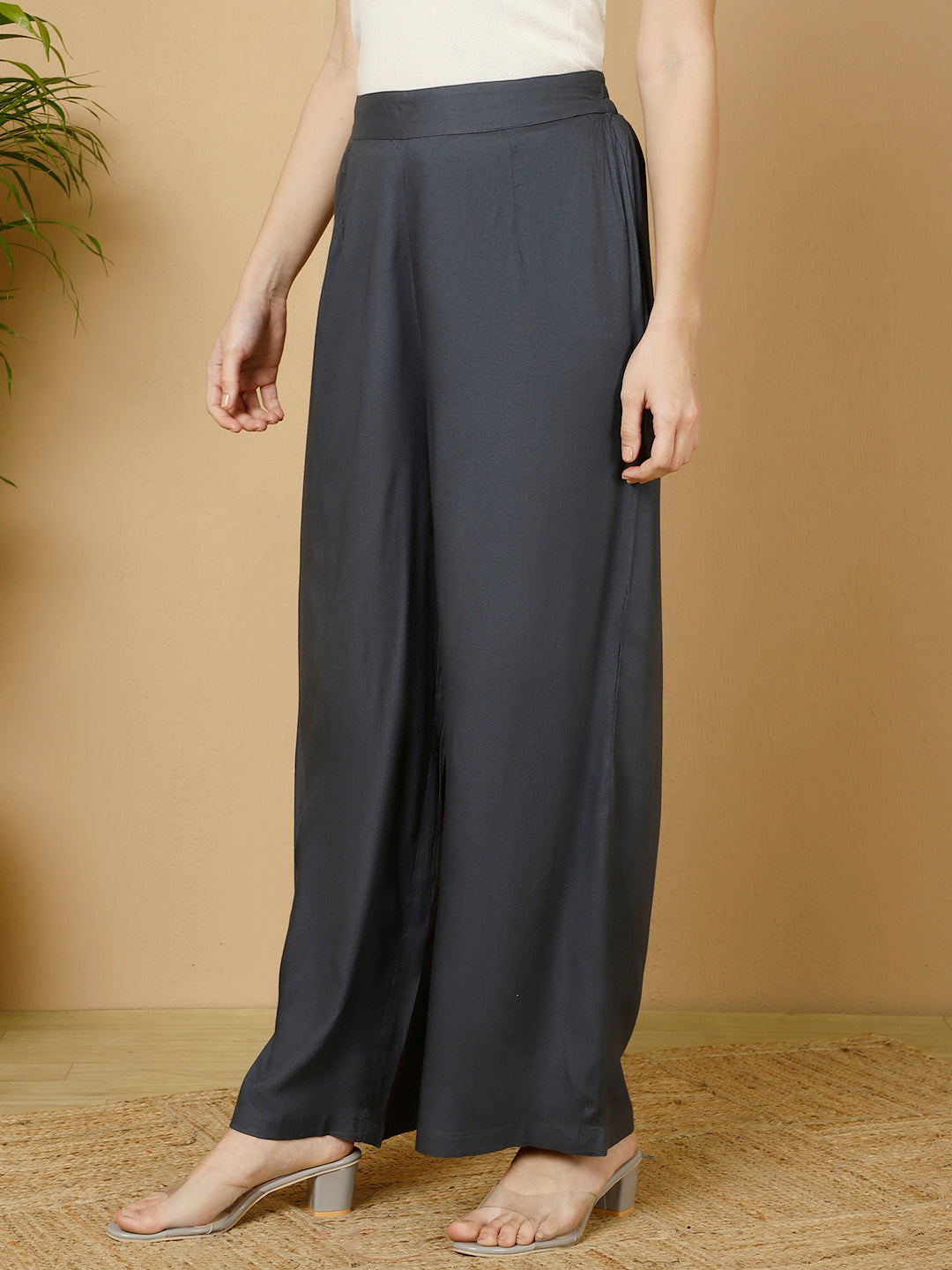 Rayon Solid Straight Pants