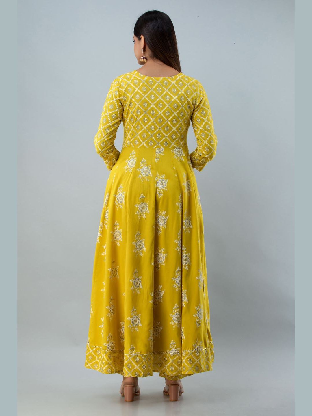 Printed Rayon Round Neck 3/4 Sleeve Flared Ankle Kurta and Dupatta Set