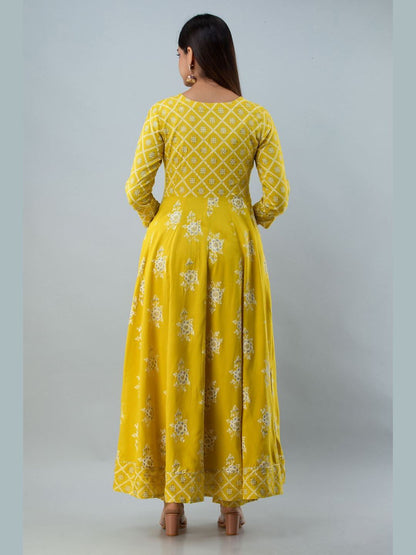 Printed Rayon Round Neck 3/4 Sleeve Flared Ankle Kurta and Dupatta Set