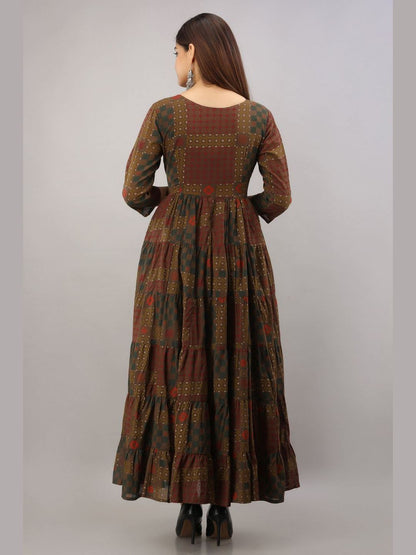 Cotton Printed 3/4 Sleeves Flared Kurta