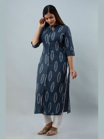Printed Rayon Collor Neck 3/4 Sleeve Straight Calf Kurta