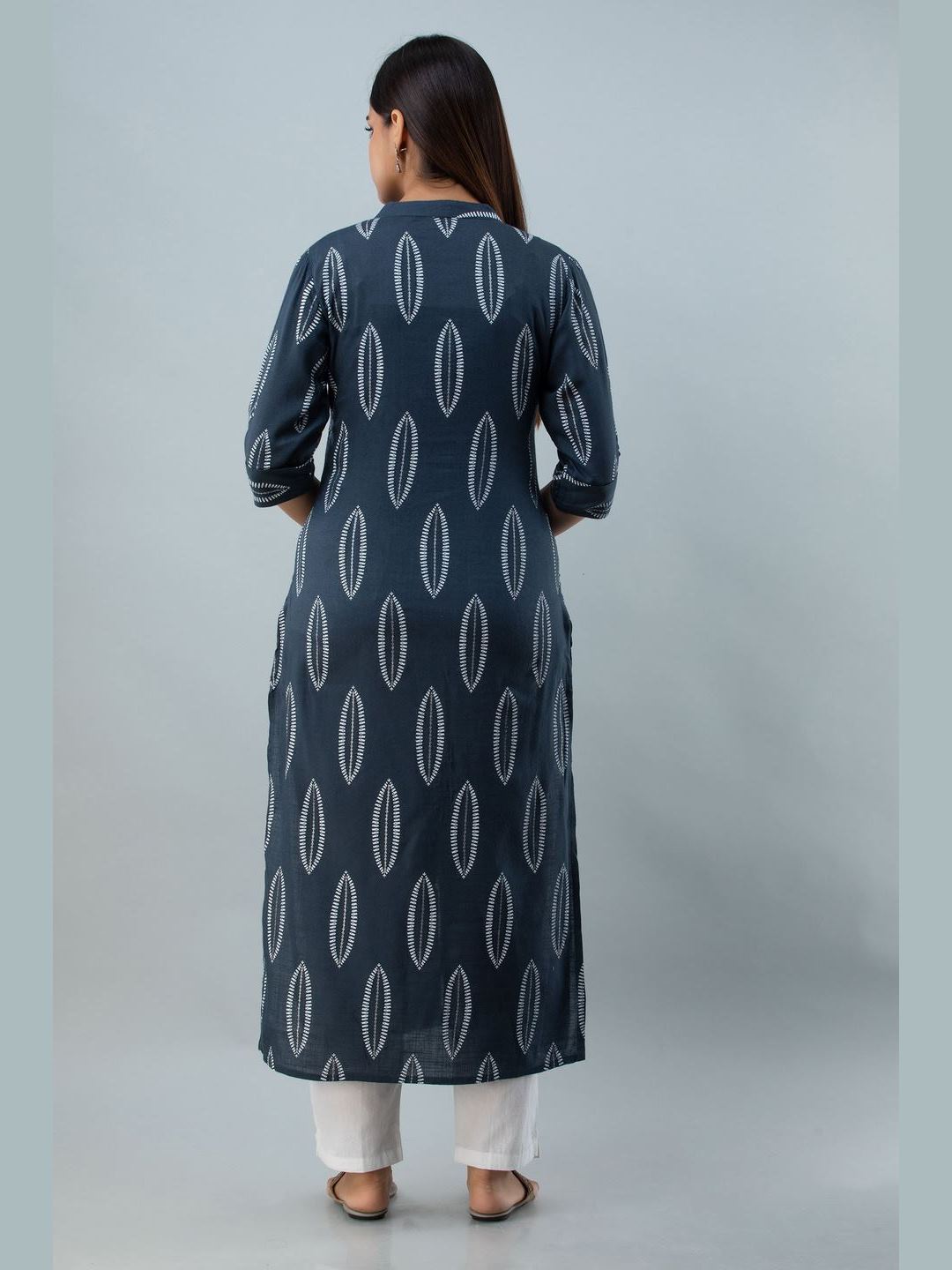 Printed Rayon Collor Neck 3/4 Sleeve Straight Calf Kurta