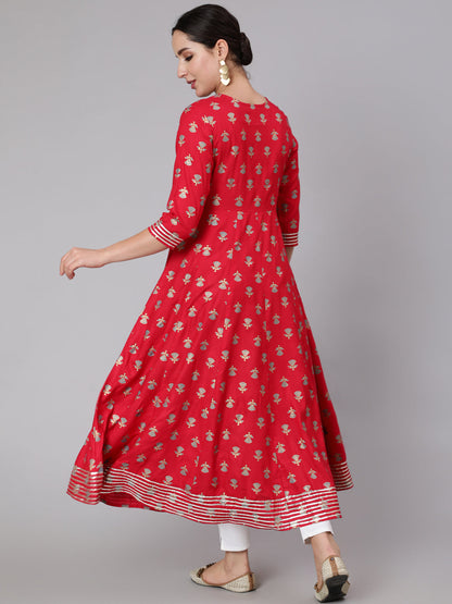 Rayon Calf Length Sequence Flared 3/4 Sleeve Round Neck Kurta
