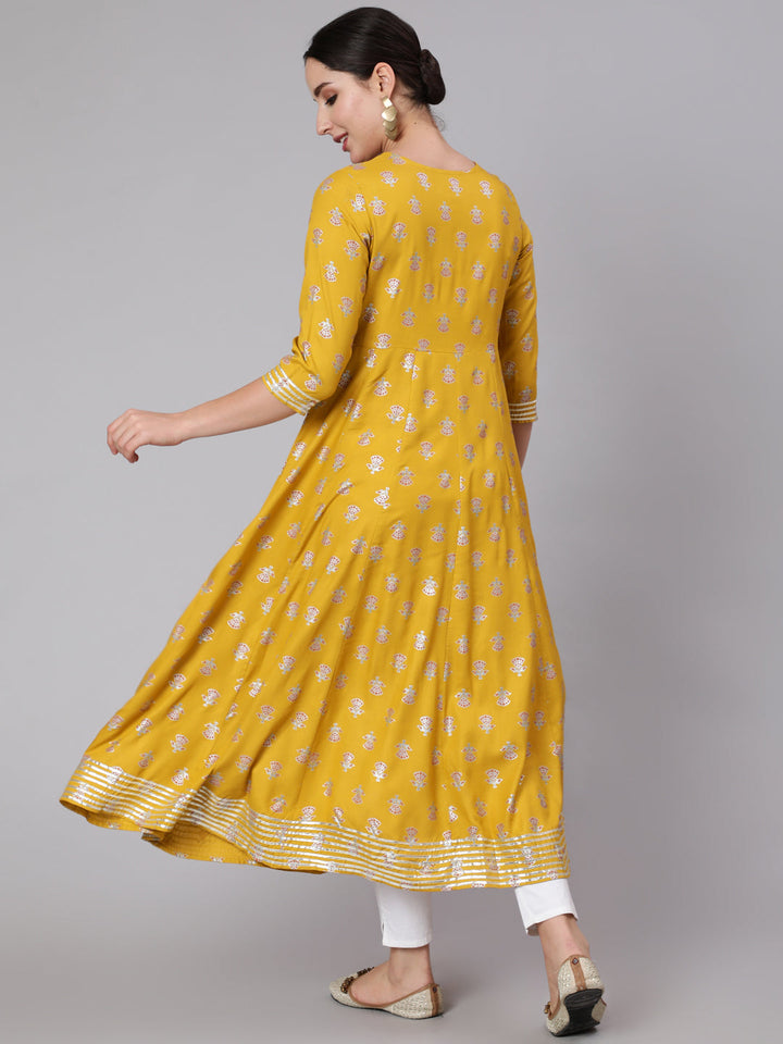 Rayon Calf Length Sequence Flared 3/4 Sleeve Round Neck Kurta