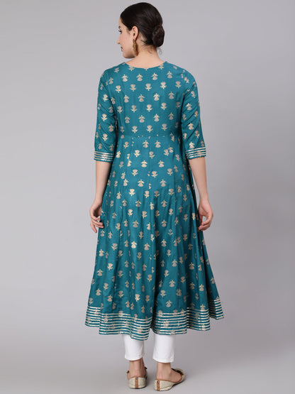 Rayon Calf Length Sequence Flared 3/4 Sleeve Round Neck Kurta