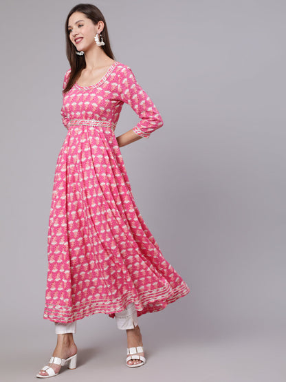 Rayon Ankle Length Printed Flared 3/4 Sleeve Round Neck Kurta Dupatta Set