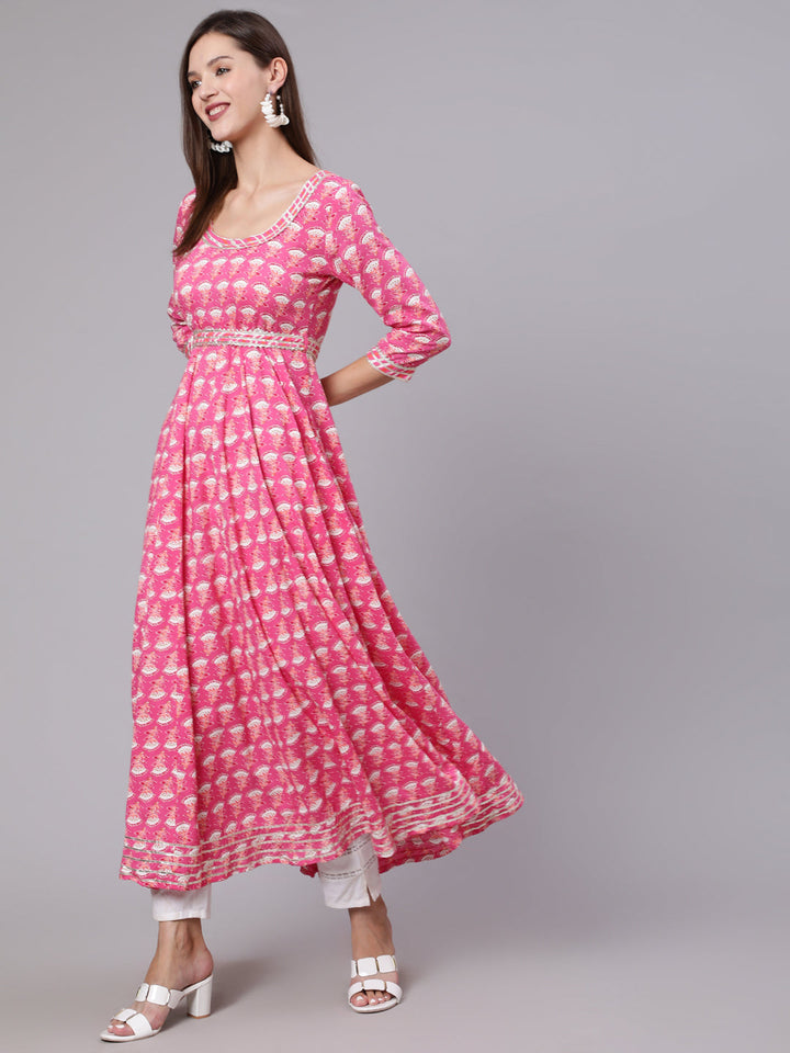 Rayon Ankle Length Printed Flared 3/4 Sleeve Round Neck Kurta Dupatta Set
