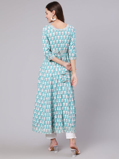 Rayon Ankle Length Printed Flared 3/4 Sleeve Round Neck Kurta Dupatta Set