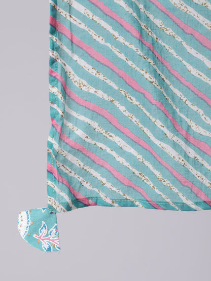 Rayon Ankle Length Printed Flared 3/4 Sleeve Round Neck Kurta Dupatta Set