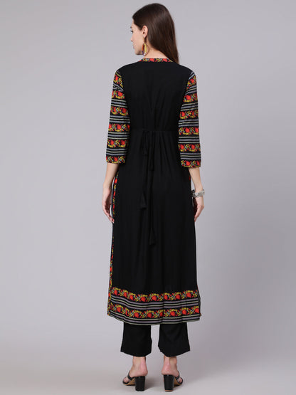 Rayon Calf Length Printed Semi Flared 3/4 Sleeve Collar Neck Kurta