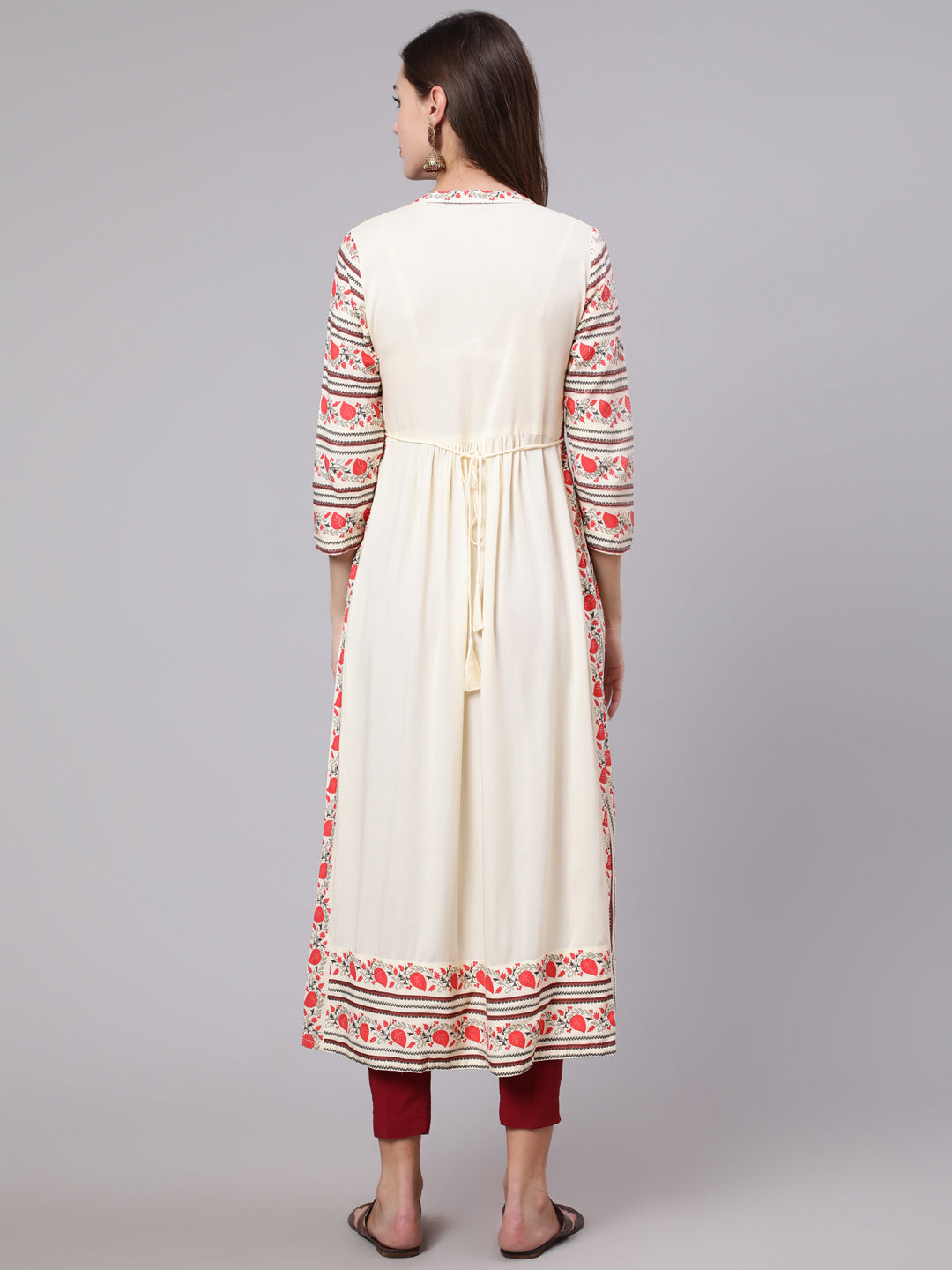 Rayon Calf Length Printed Semi Flared 3/4 Sleeve Collar Neck Kurta