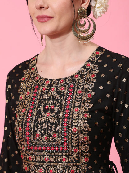 Rayon Ankle Length Printed Flared 3/4 Sleeve Round Neck Kurta Dupatta Set