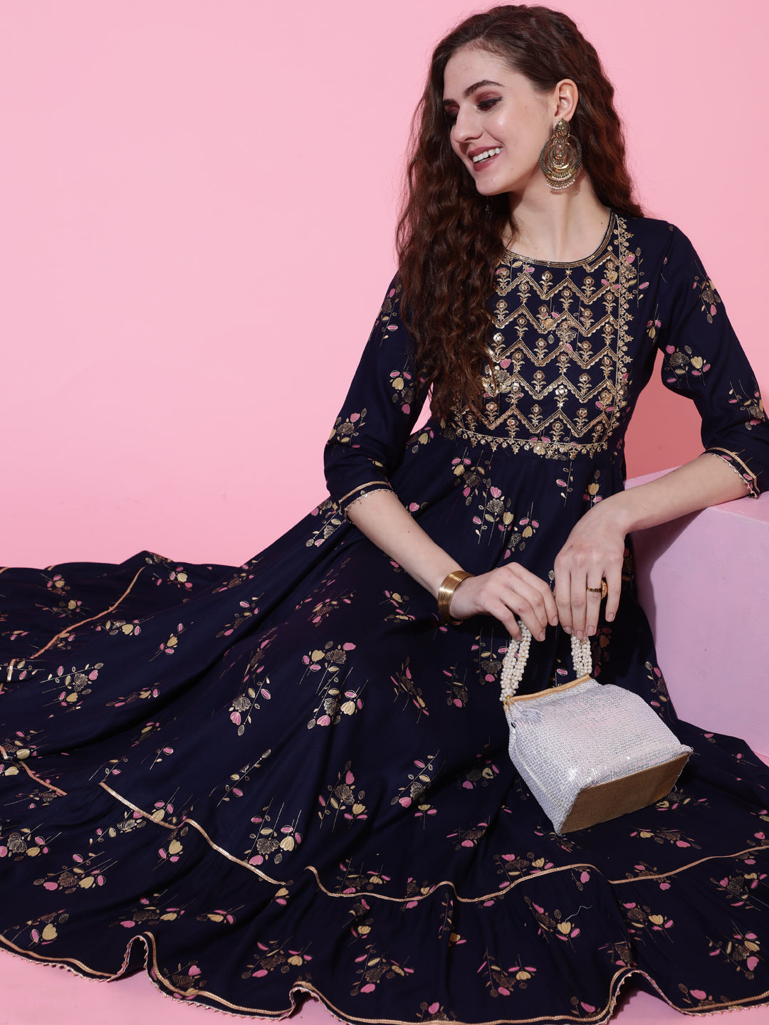 Gulmohar Jaipur navy rayon printed kurta – wholesale manufacturer & exporter from India