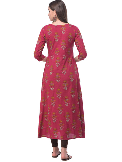 Cotton Printed Round Neck 3/4 Sleeve A-line Ankle Length Kurta