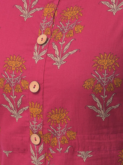 Cotton Printed Round Neck 3/4 Sleeve A-line Ankle Length Kurta