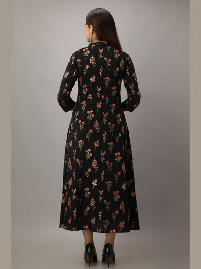 Cotton Printed Mandarin Neck 3/4 Sleeve A-line Ankle Length Kurta