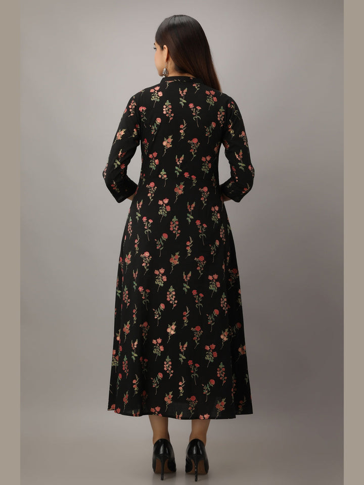 Cotton Printed Mandarin Neck 3/4 Sleeve A-line Ankle Length Kurta