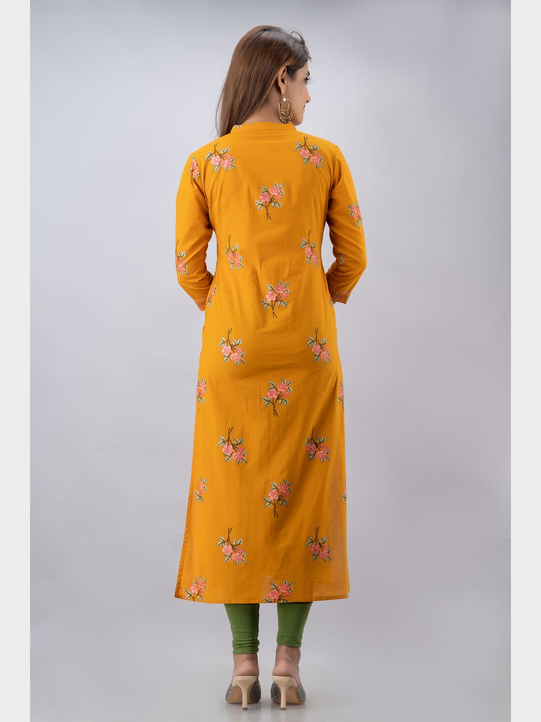 Cotton Printed Mandarin Neck 3/4 Sleeve Straight Calf Length Kurta