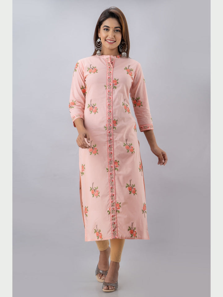 Cotton Printed Mandarin Neck 3/4 Sleeve Straight Calf Length Kurta