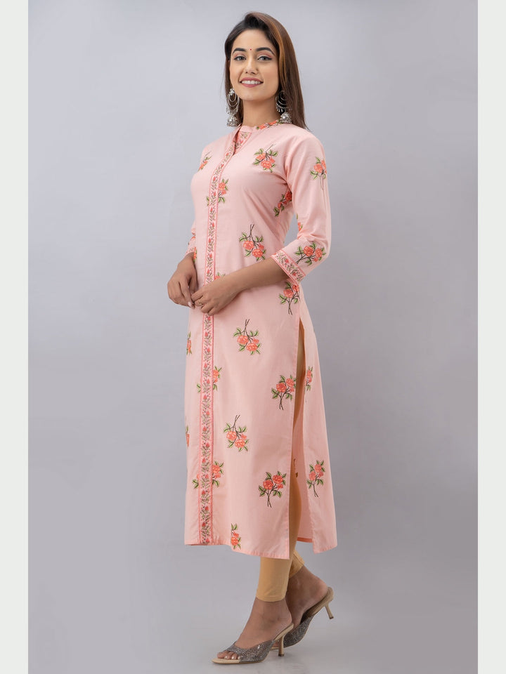 Cotton Printed Mandarin Neck 3/4 Sleeve Straight Calf Length Kurta