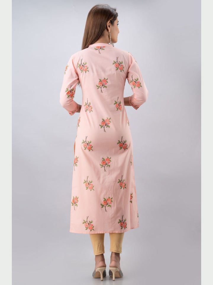 Cotton Printed Mandarin Neck 3/4 Sleeve Straight Calf Length Kurta