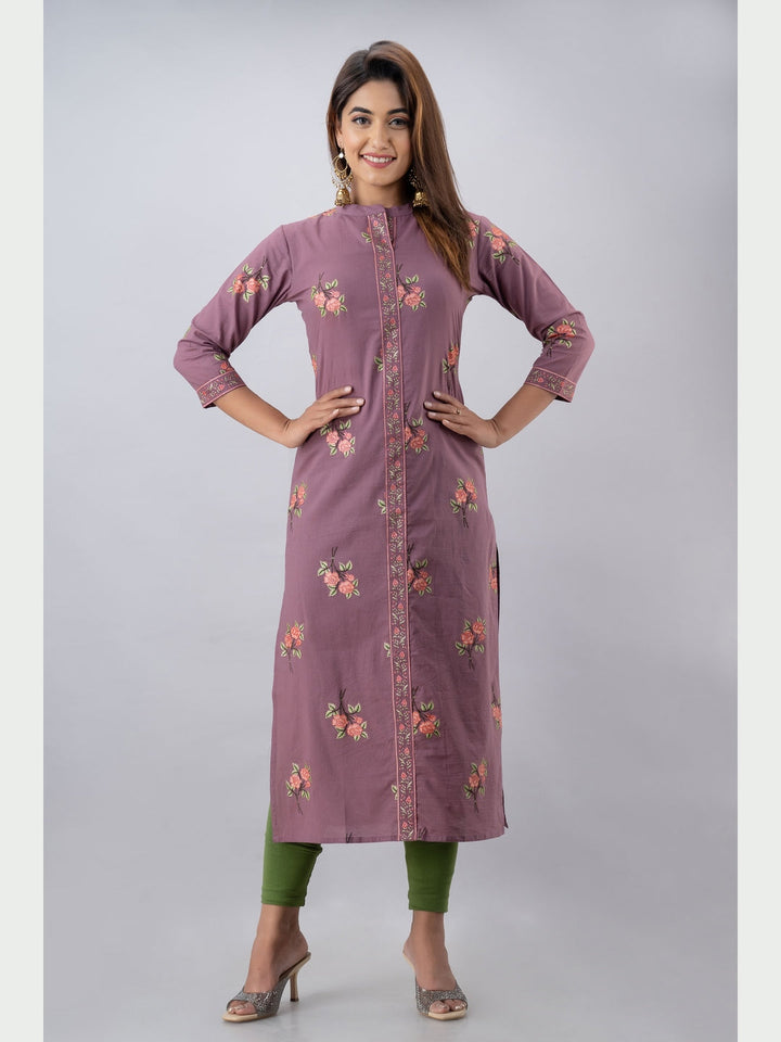 Cotton Printed Mandarin Neck 3/4 Sleeve Straight Calf Length Kurta