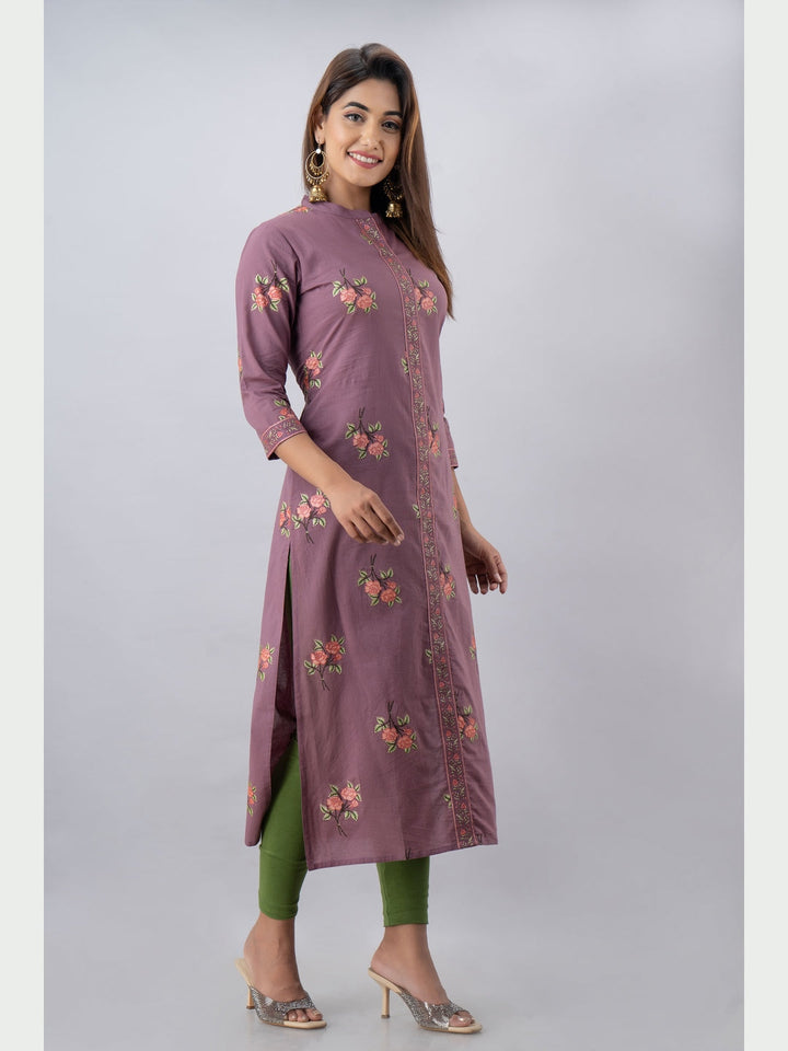 Cotton Printed Mandarin Neck 3/4 Sleeve Straight Calf Length Kurta