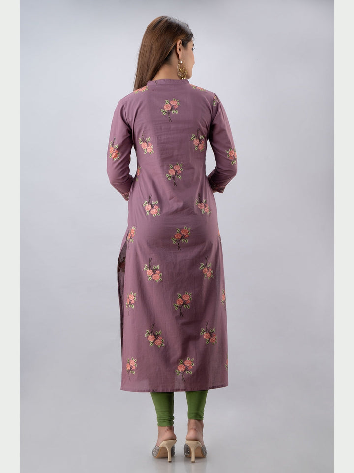 Cotton Printed Mandarin Neck 3/4 Sleeve Straight Calf Length Kurta