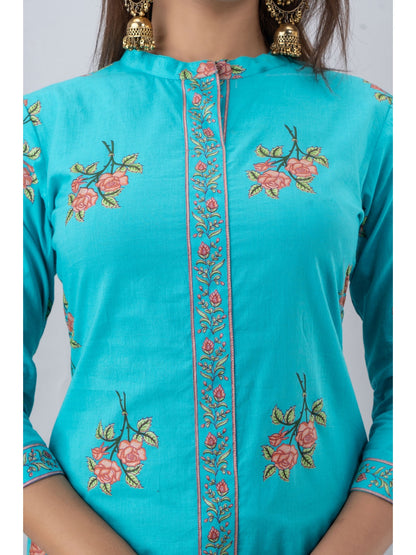 Cotton Printed Mandarin Neck 3/4 Sleeve Straight Calf Length Kurta